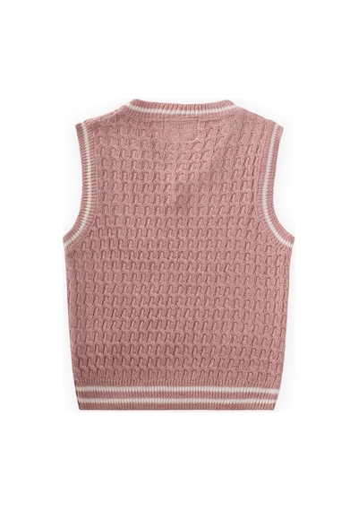 Saş Örgü Triko Süeter 3-9 Yaş Pudra Pembe Pudra