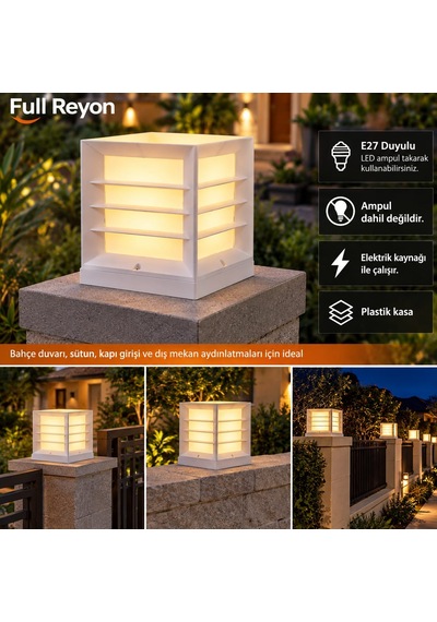 Modern Tasarım E27 Duylu Elektrikle Çalışır Set Üstü Bahçe Duvar Apliği, Duvar Üstü Modern Armatür Beyaz