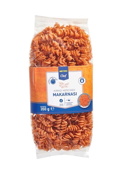Metro Chef Burgu Makarna 350 G Kırmızı Mercimek Unlu Yüksek Protein 3'li Ekonomik Paket - 3 Ade Tarı