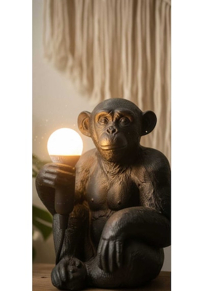 Dekoratif Lamba Ve Gece Lambası Siyah Renkli Maymun Tasarımlı Ampul Hediyedir 35 X 30 Cm