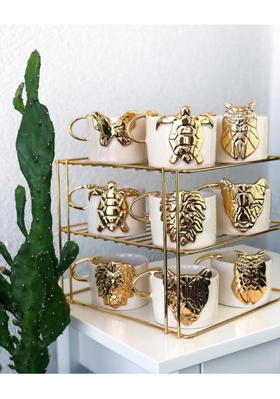 24 Ayar Altın Işlemeli Kedi Kabartmalı El Yapımı Mug 220 Ml Beyaz - Çok Renkli