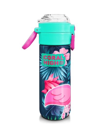 Coral High Kids Neon Mercan Su Yeşili Flamingo Desenli Pipetli Ve Direkt İçim Çelik Termos 500 Ml 31819 Su Yeşili