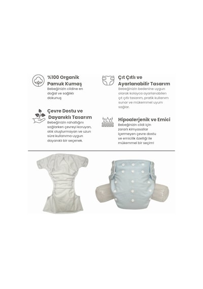 Baby Ybb Yıkanabilir Bebek Bezi Cepli Buz Mavisi Çıt Çıtlı 8kg-18kg Standart