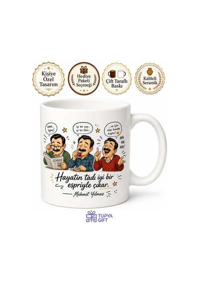 Dayı İçin Karikatür Desenli Baskılı Kupa Bardak Komik Mizah Hediyesi Beyaz / Çok Renkli