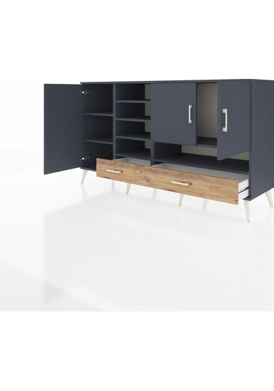 Kronos Konsol 8 Raflı 2 Çekmeceli 3 Kapaklı 176x59x99 Antrasit-an Antrasit-antrasit/çam