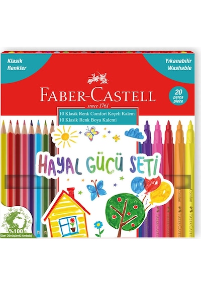 Faber-Castell Klasik Renkler Hayal Gücü Seti 20'li,Yıkanabilir Mürekkep, Ergonomik Tasarım