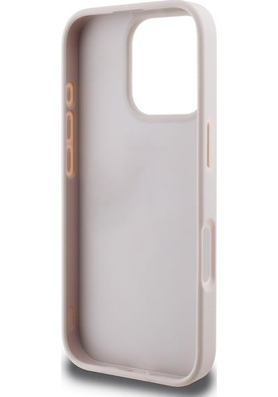 Apple Uyumlu iPhone 16 Pro Max Kılıf Guess Lisanslı Pu Deri Taşlı Üçgen Logo 4g Desenli Strass Kapak Pembe