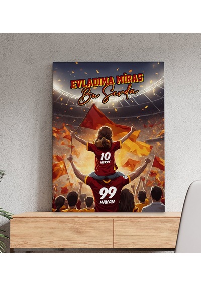 BK Gift Kişiye Özel İsimli Baba-Kız Sarı-Kırmızı Kanvas Tablo – Evladıma Miras Bu Sevda, Model 2, 50 x 70 cm