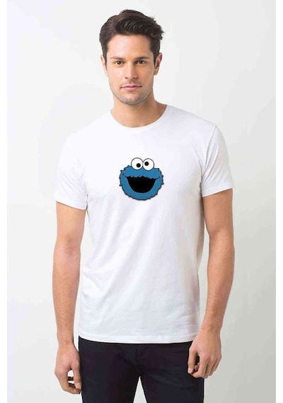 Kurabiye Canavari Baskılı Beyaz Erkek Tshirt