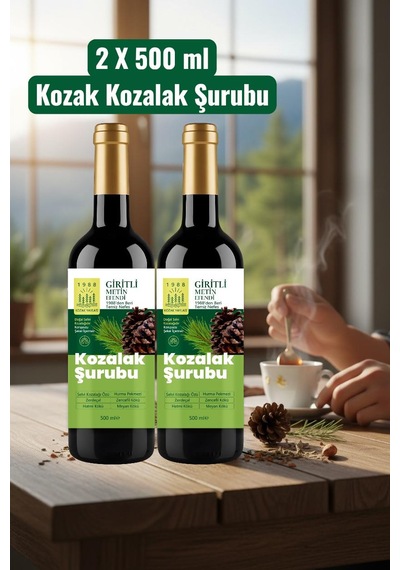 2 X 500 Ml Kozak Bergama Vakfı Kozalak Şurubu Giritli Metin Efendi