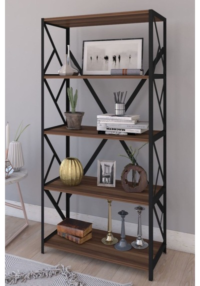 Kahverengi Ceviz Dekoratif 5 Raflı Kitaplık 150 Cm Kahverengi
