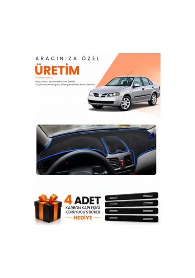 Nissan Almera Kapaklı 2000-2006 Uyumlu Torpido Koruma Örtüsü Oto Kılıfı - Siyah Mavi
