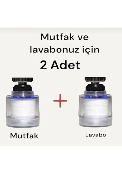 2 Adet Musluk Ucu Filtre Mutfak Ve Lavabo Için Açık Gri
