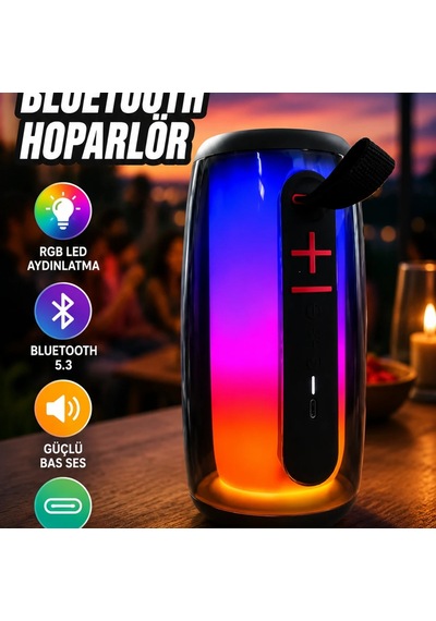 Rgb Led Bluetooth Hoparlör Taşınabilir Güçlü Bas Ses Type-c Şarjlı