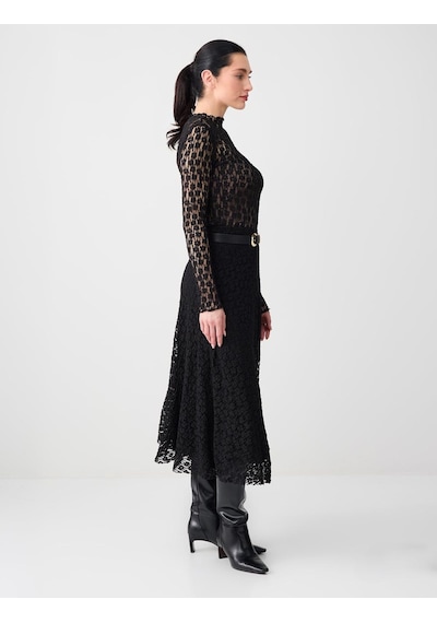 Jimmy Key Siyah Rahat Kesim Normal Bel Dantelli Örme Midi Etek 6sw075714900