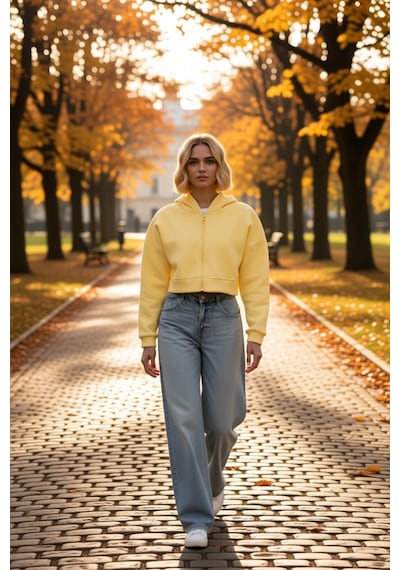 Benerly Kadın Kapüşonlu Fermuarlı Düşük Kol Örme Sweatshirt Fonksiyonel D Açık Sarı