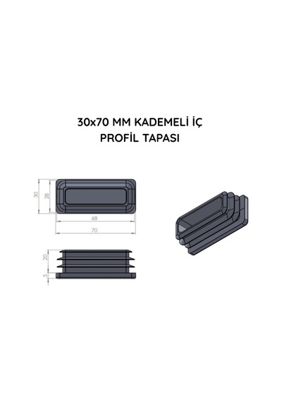 Cateksss 30x70 Mm Profil İçin Kademeli İçe Geçme Profil Tapası, Profil Kapak, Profil Tapa Siyah - 45 Li Paket