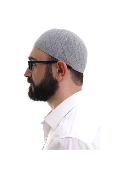Gri Kışlık Çapraz Desenli Dokuma Takke Gri