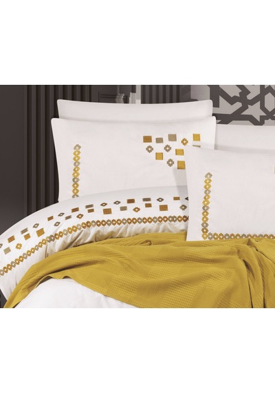 Goldroom Ahenk 7 Parça Pamuklu Pike Takımı. Hardal