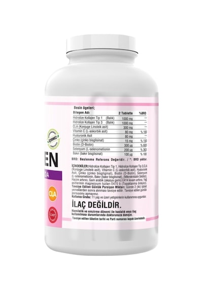 Type 1-3 Balık Kolajen Cla Biotin 300 Tablet Çinko Collagen Vitamin C Hyaluronic Acid