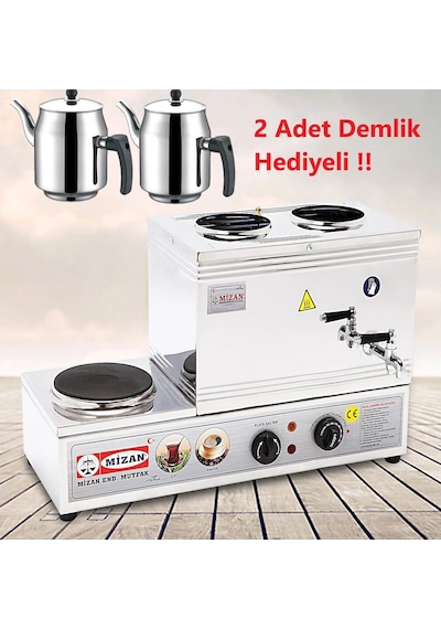 Mizan Çift Demlikli 30 Lt. Çay Kazanı - 2 Adet Demlik
