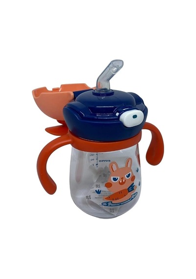 Rovco 220ml Pipetli Sevimli Hayvan Desenli Pervaneli Akıllı Pipet Toplu Tritan Su Matarası Lacivert-pudra-kırmızı 0