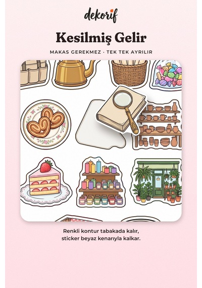 Renkli Çarşı Dükkanları Sticker Seti 100 Adet - Kafe Kitapçı Fırın Butik Temalı Ajanda Çıkartma Çok Renkli