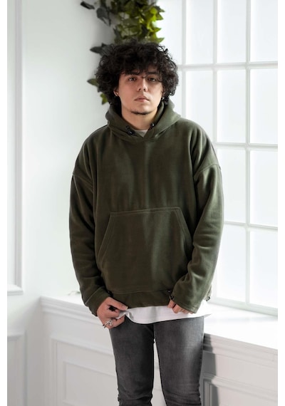 Kapşonlu Oversize Polar Erkek Sweatshirt 001