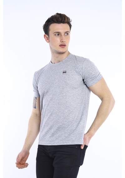Escetic Erkek G2 Melanj Erkek Slim Fit Pamuklu Kısa Kollu Bisiklet Yaka T Açık Gri Melanj