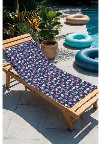 Kelebek Gül Çiçekli Lacivert Plaj Havlusu-romantik Vintage Pembe Mor Hızlı Kuruyan Mikrofiber Havlu Bulut Çayı