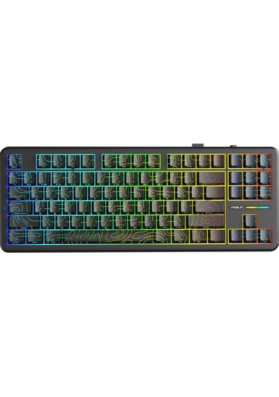 Aula F87 Pro Mekanik Rgb Tkl Kayhua İntelligent Switch Kablosuz Makrolu Hot Swap Klavye Desenli Siyah