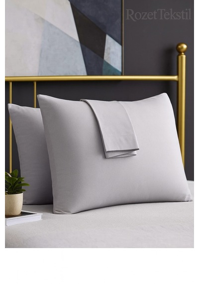Gri Pamuk Kumaş Kapaklı Yastık Kılıfı 2 Adet 50 X 70 Cm