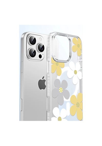 Joko Apple iPhone Uyumlu 14 Pro Max Floral Magsafe Kapak - Sarı İtdark46451