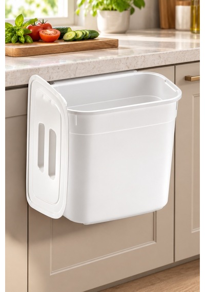 Kapaklı Askılı Çöp Kovası & Mutfak Dolap İçi Çöp Kovası & Tezgah Askılı Atık Kovası Beyaz 178x278x233 Mm Beyaz - 935451029 Beyaz