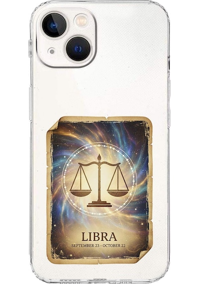 Apple Uyumlu iPhone 13 Mini İle  Burç Kartları Terazi Tasarımlı Şeffaf Silikon Kılıf Şeffaf