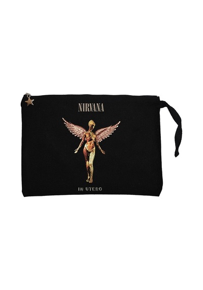 Nirvana In Utero Siyah Clutch Astarlı Cüzdan / El Çantası Siyah