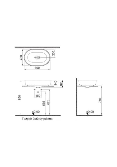 Oval Çanak 40x60 Cm Beyaz Lavabo - Kolay Temizlik 508 Yeşil