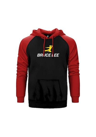 Bruce Lee Yellow Man Kırmızı Renk Reglan Kol Kapşonlu Sweatshirt Kırmızı