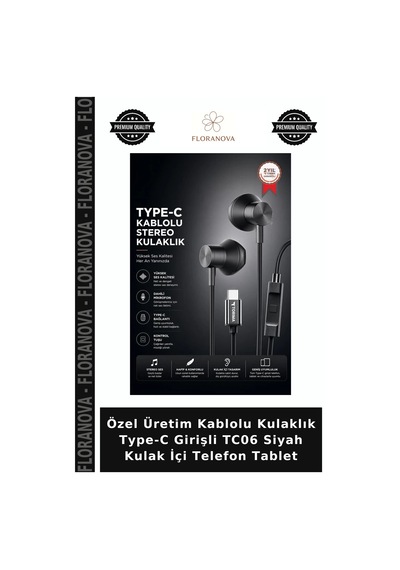 Özel Üretim Kablolu Kulaklık Type-c Girişli Tc06 Siyah Kulak İçi Telefon Tablet