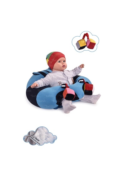 Oyuncaklı Bebek Oturma Destek Minderi - Devrilmez Bebek Koltuğu - Büyük Bebek Oturağı Mavi Siyah