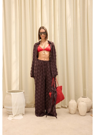 Mai Collection Sanary Bandana Detay Kahve Gömlek Pantolon Takım