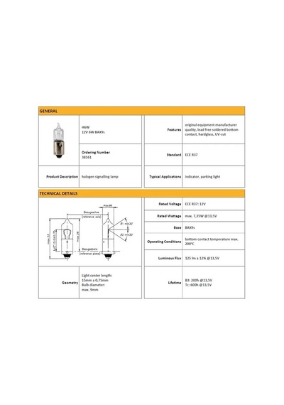 Ampül H6 Bax 9s 12v 6w Halogen 1