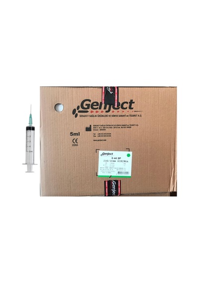Genject - 5ml 3parça Yeşil Kısa İğneli Enjektör - 1000 Adet