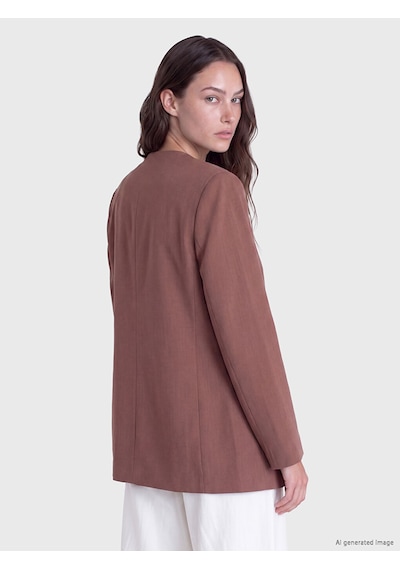 Lcw Modest Kahverengi Kruvaze Yaka Bağlamalı Oversize Kadın Blazer Ceket