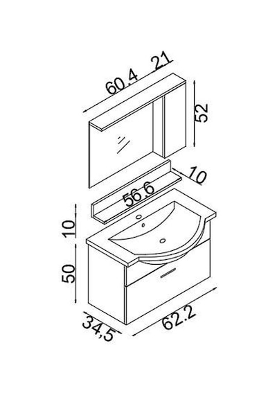 Teta Home Eko 65 Cm Mdf Banyo Dolabı Seti Sis Gri