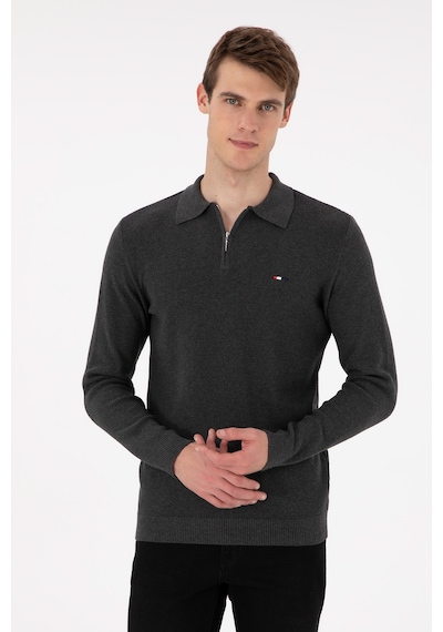 U.S. Polo Assn. Erkek Regular Fit Yarım Fermuarlı Antrasit Melanj Basic Kazak 50298266-VR081