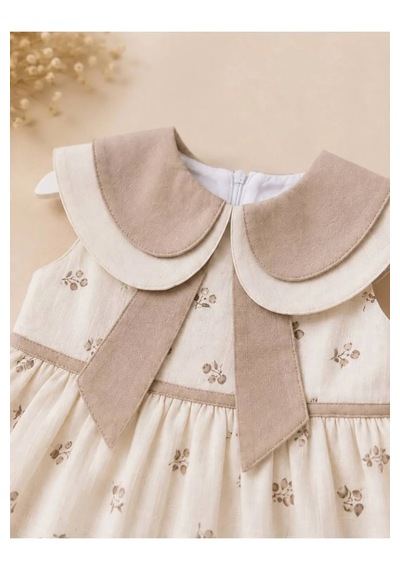 Ferasty İstanbul Kız Bebek Elbise Çıtır Çiçekli Bebe Yaka Bej