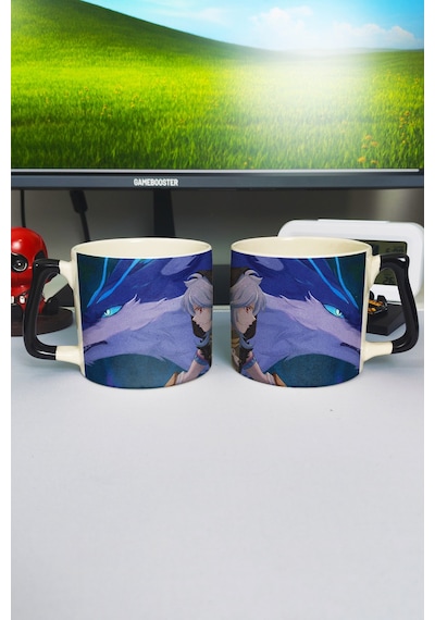 Razor Genshin İmpact Baskılı Seramik Lüks Kupa 1 Adet Özel Siyah Kulp Dalga Kulp V4d Çok Renkli
