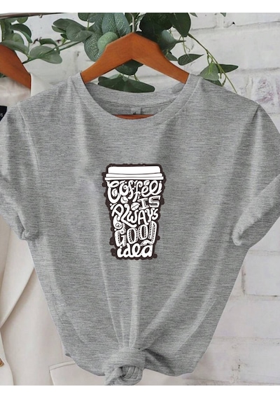 Uyguntarz Unisex Kahve Severlere Özel Tasarım Basklı Tshirt Gri