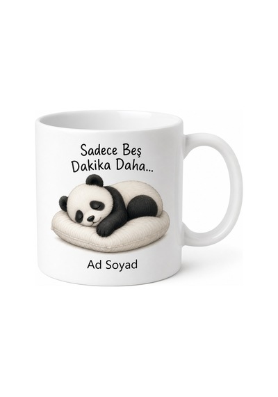 Uyuyan Panda Çizimli Sadece Beş Dakika Daha Diyenlere Kupa Bardak Hediye Beyaz / Çok Renkli